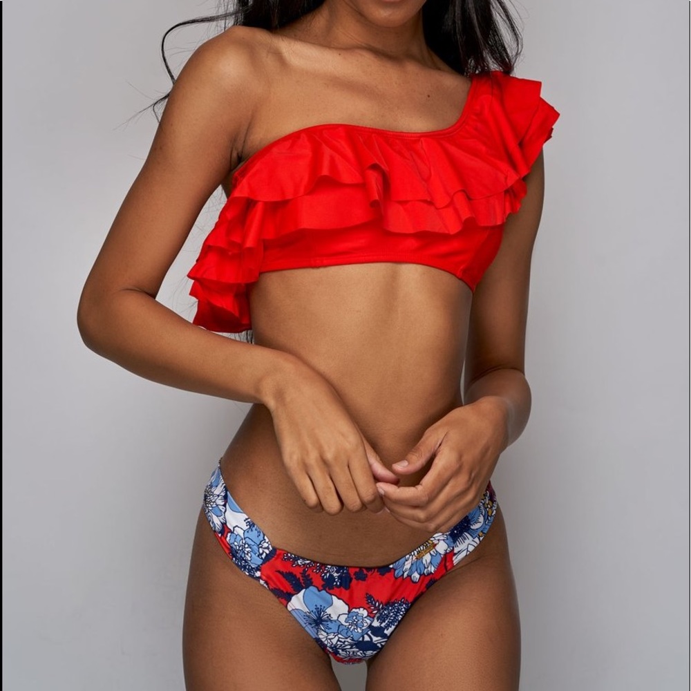 Krista Red Ruffle Swim Set